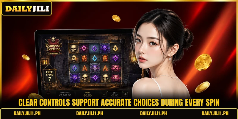 Clear controls support accurate choices during every spin