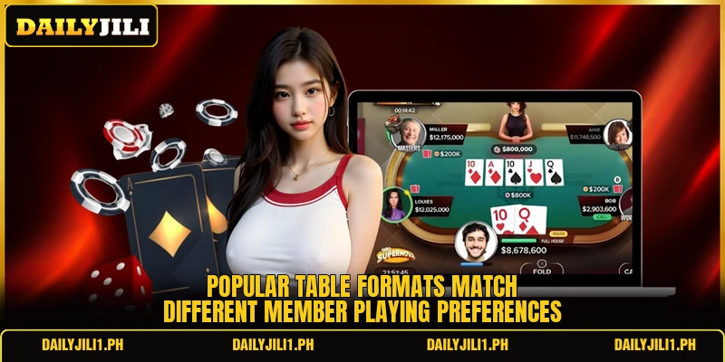 Popular table formats match different member playing preferences
